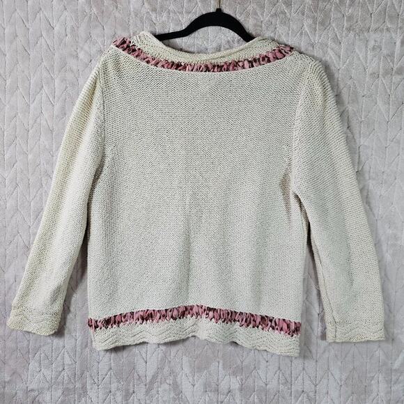 Coldwater Creek Open Knit Lightweight Cardigan Womens L Linen Contrast Coquette - Picture 6 of 7